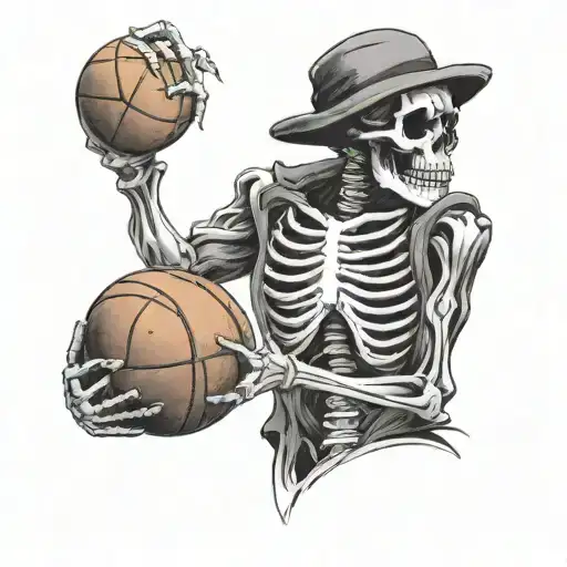 Skeleton Smoking Joint While Playing Basketball