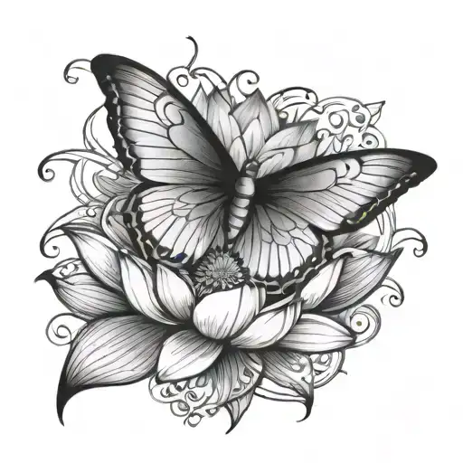 Lotus Flower Intertwined With A Butterfly Emerging