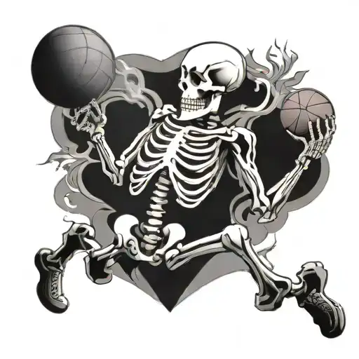 Skeleton Smoking Joint And Playing Basketball