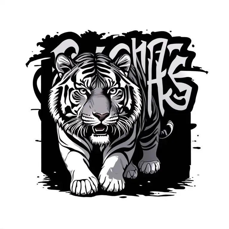 Tiger Walking With Lettering Asia Africa Latin America