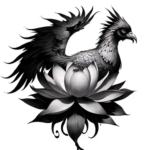 Phoenix Rising From Lotus Flower