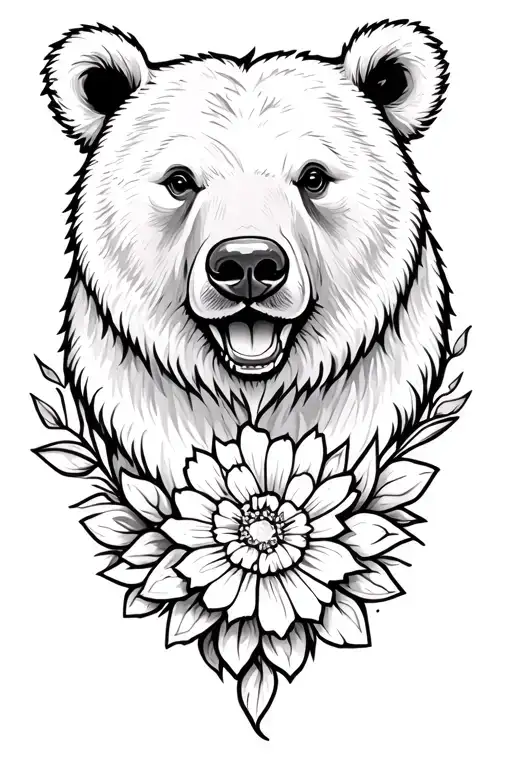 Bear Head With Flower Boarded