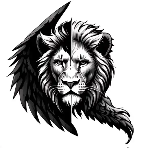 Wrist Tattoo Design With Half Angel Wing And Half Lion Face Combined