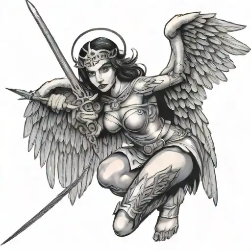 Warrior Female Fallen Angel Holding A Spear