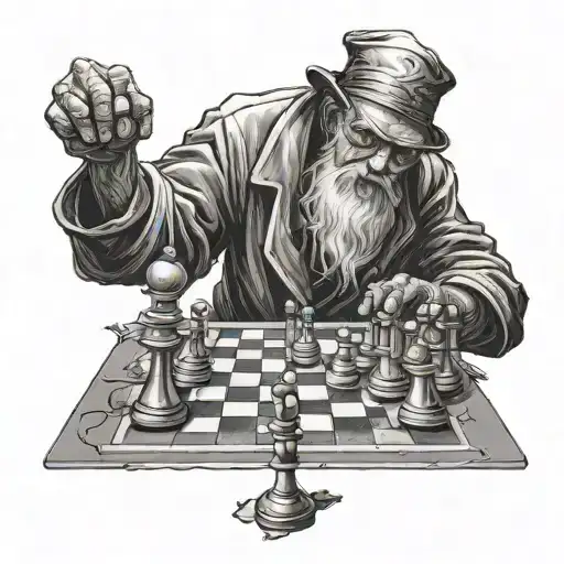 Old Man Playing Chess Against The Reaper Of Death