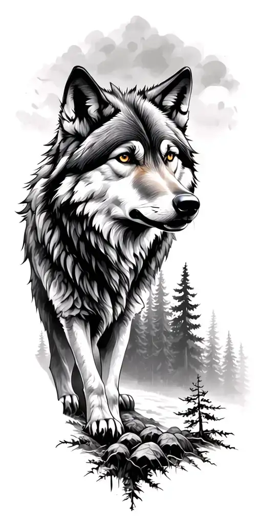 Wolf And Forest Landscape