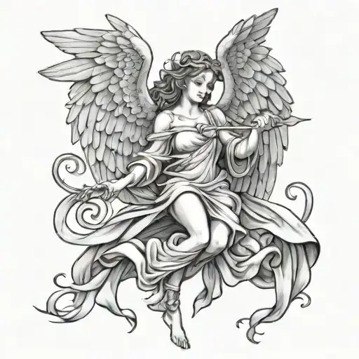 An Angel With Wings Who Flies Smoothly And Looks Up