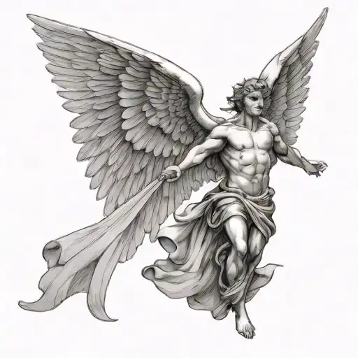 Male Angel With Wings Who Flies Smoothly And Looks Up