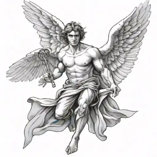 Male Angel With Wings Who Flies Smoothly And Looks Up