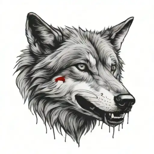 Grey Wolf With Bloody Mouth