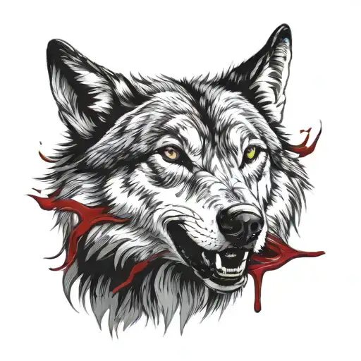 Gray Wolf With A Bloody Mouth