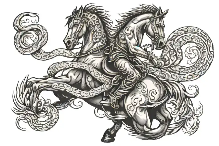 Image Of Horse And Fire Monkey With A Fire Snake Wrapped Around Them