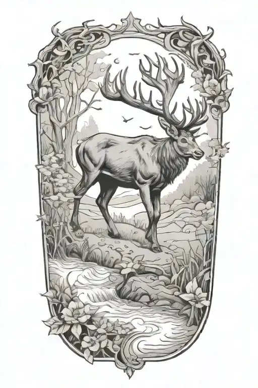 Stag Walking Through A Dense