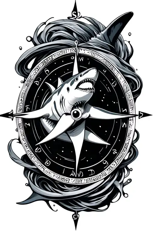 Compass And Shark Swimming