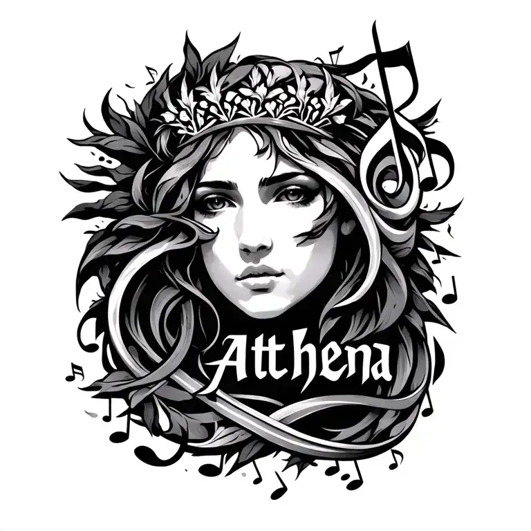 The Name Athena With Music Notes Intertwined