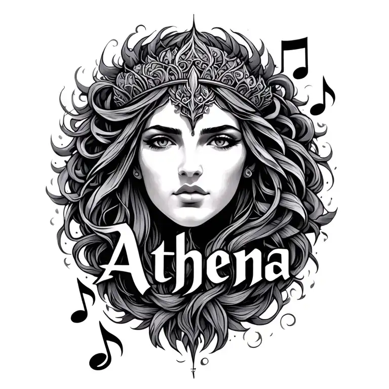 The Name Athena With Music Notes Intertwined