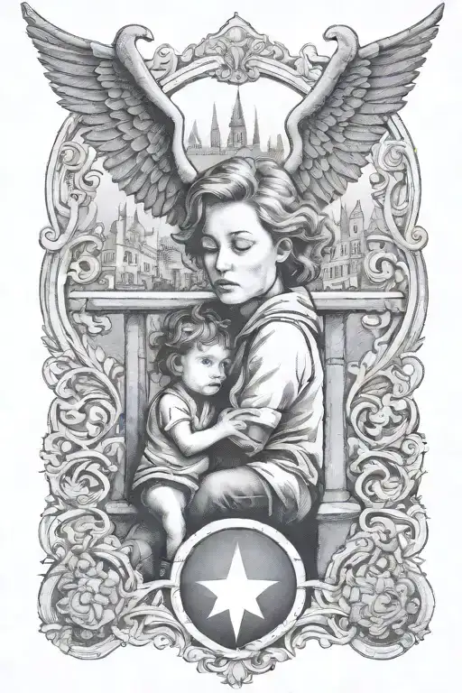 Street Sign With Mother And Son Silhouette