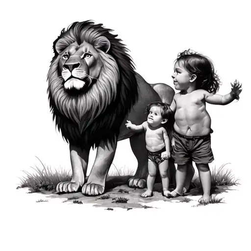 Lion And 2 Children