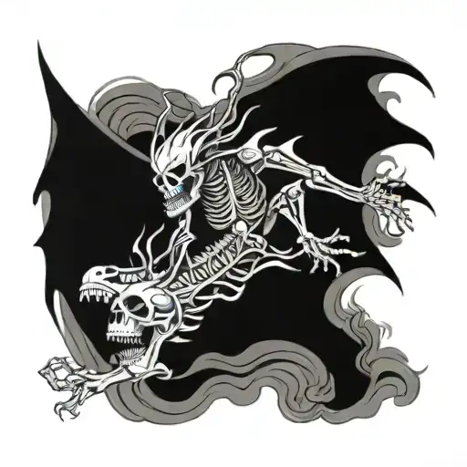 Skeleton On Fire Fighting Dragon