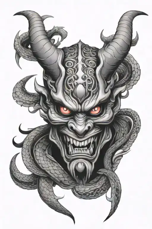 Oni Demon Mask Whit Snake Wrapped