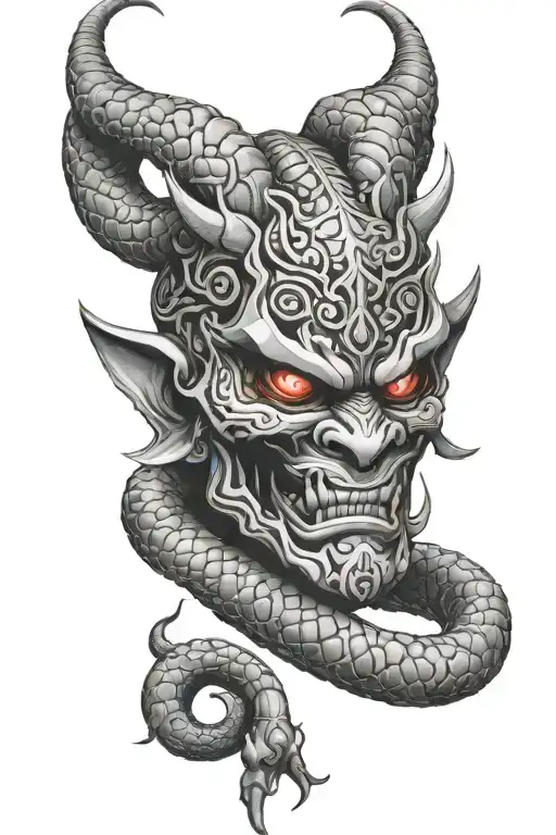 Oni Demon Mask Whit Snake Wrapped Round