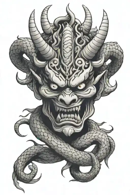Oni Mask Whit Snake Wrapped Round