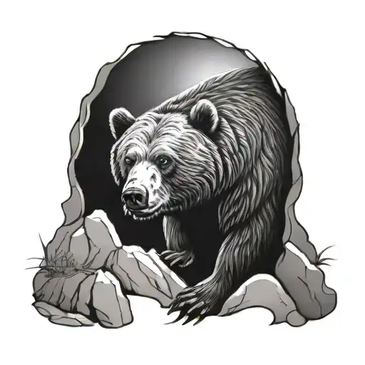 Hibernating Bear Coming Out Of His Cave
