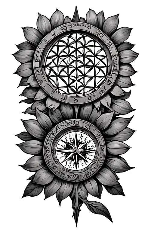 Flower Of Life With A Viking Compass Vegvisir