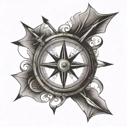 A Compass Pierced By An Arrow With A Sun In The Center
