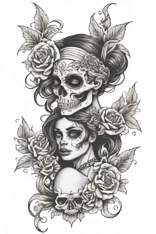 Half Girl Half Skull Flower Headband Holding A Heart