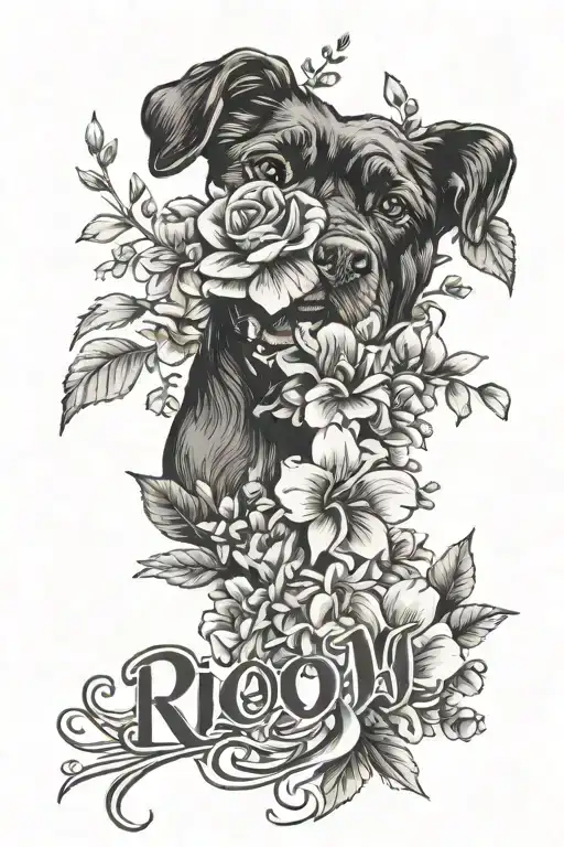 February Birth Flowers Bouquet With Dog Paw And The Name Rio Integrated Into It