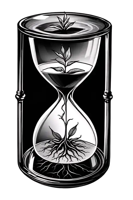 Hourglass With Roots Of A Plant Starting In Bottom Of Glass