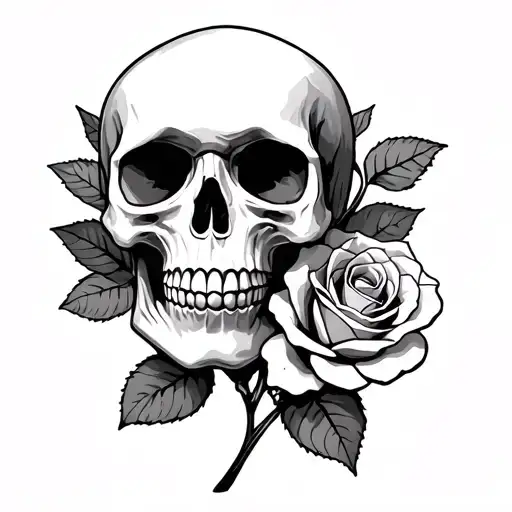 Skull And A Rose Intertwined