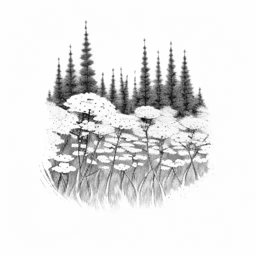 A Serene Forest Landscape With Wild Flowers Blooming Along A Hiking Trail