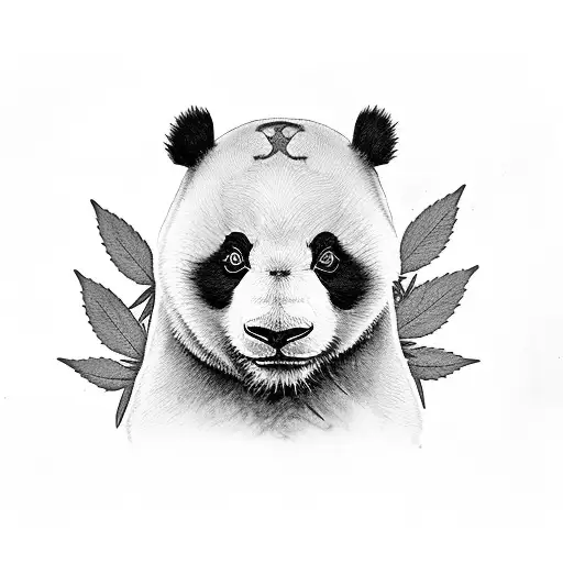A Panda Sitting In Marijuana Field And Biting Mashroom