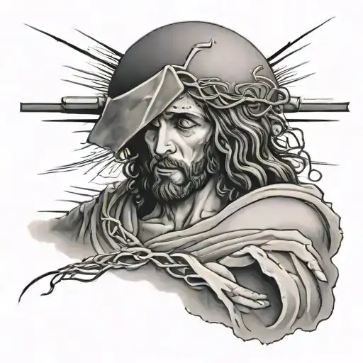 Jesus Nailed To A Cross Over The Tomb Stone