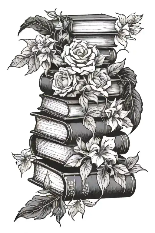 Books With Flowers And Leaves With Night Background