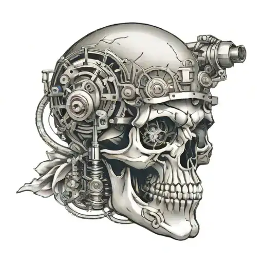A Skull With Mechanical Parts And Smoke Billowing From Its Eyes
