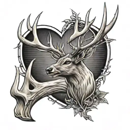 Deer Antler Outline With The Outline Of A Cardinal Sitting On An Antler