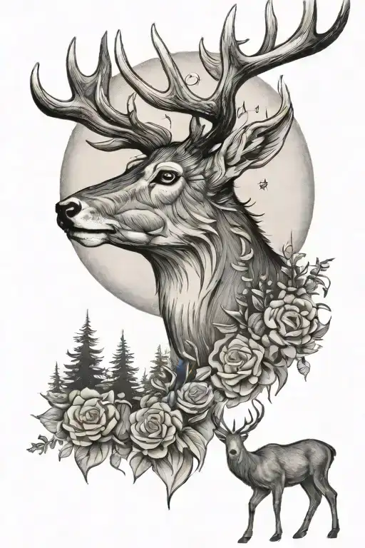 Deer And Moon