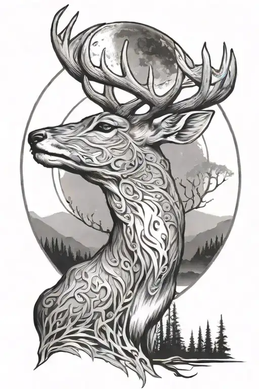 Deer And Moon