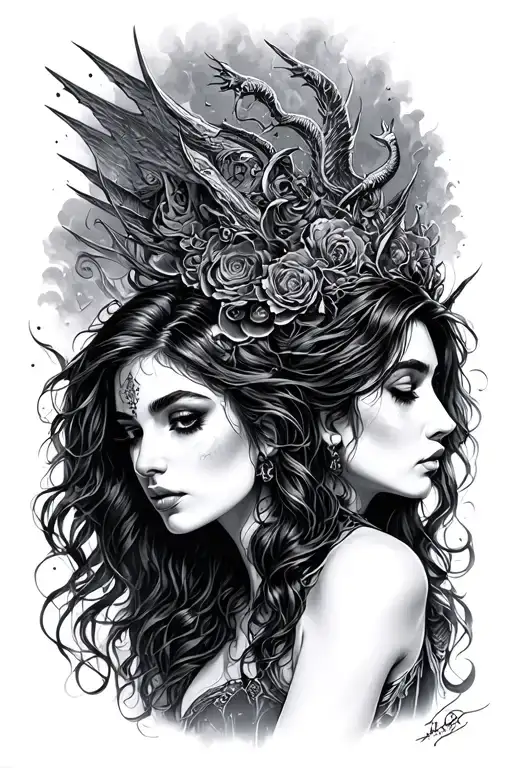 Women Looking Over The Battle Of Good And Evil