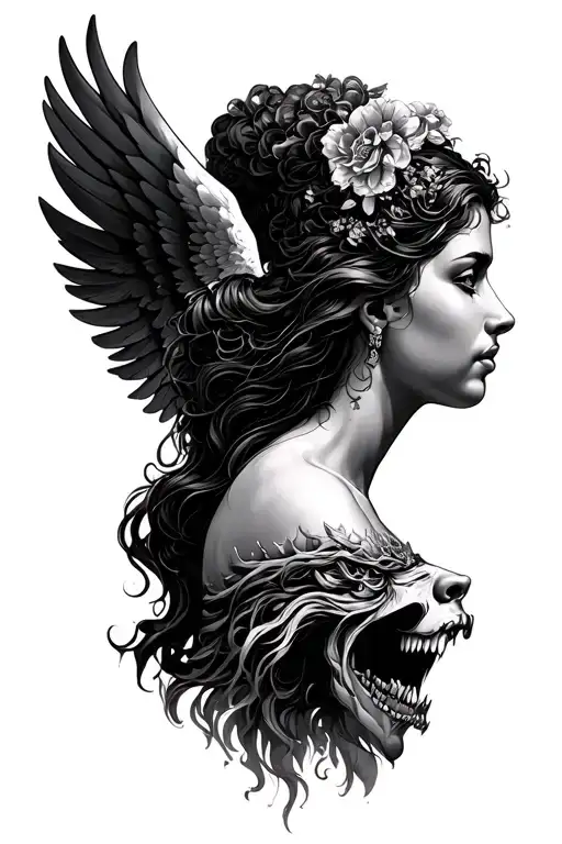 Women In Heaven Looking Over The Battle Of Good And Evil