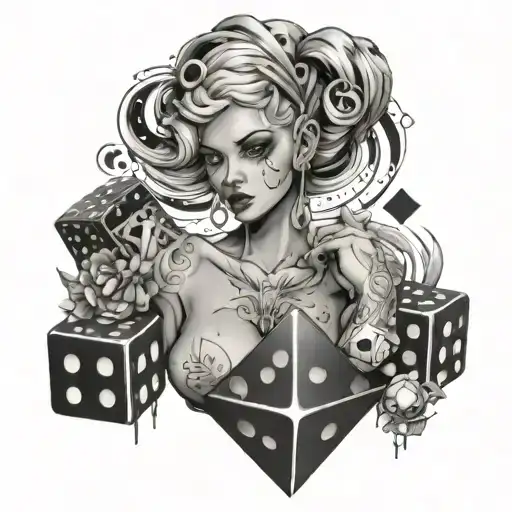 Femenine Statue Full Body With The Eyes Blurred Dice Overlaying