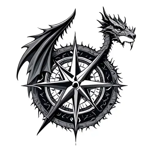 Nordic Viking Dragon Page Compass Tattoo Designs