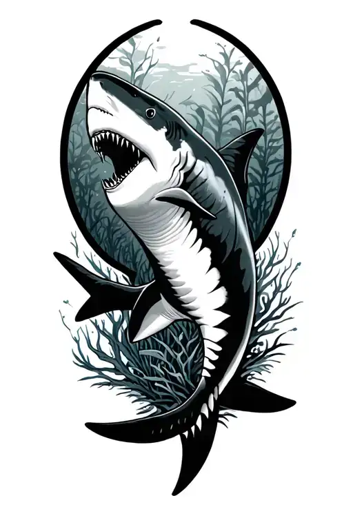 Shark With Kelp Forest