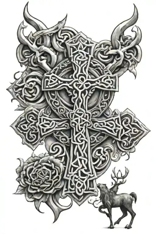 Celtic Cross With Warrior And Deer