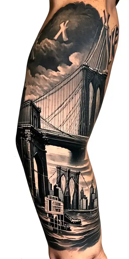 New York Theme Arm Sleeve With Yankee Brooklyn Bridge Giants And Knicks