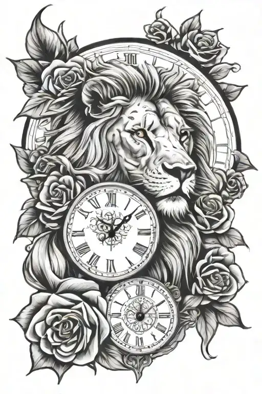 Lion Clock Roses Forearm