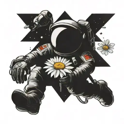 Astronaut With Halo Holding A Daisy Flower